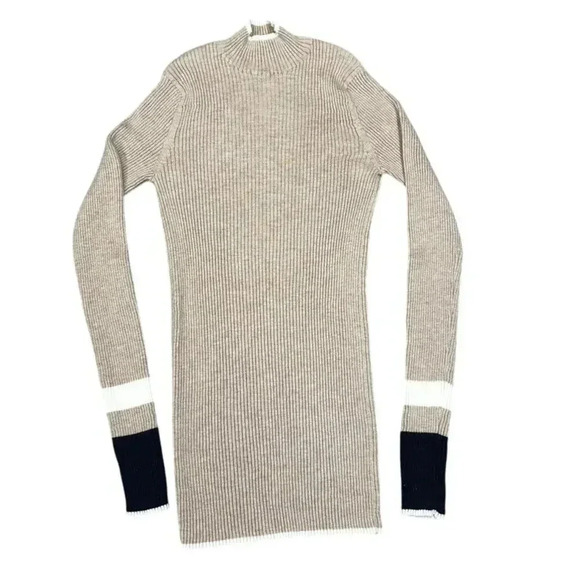 Vineyard Vines 100% Cashmere Tan & Navy Stripe Ribbed Nock Neck Sweater - XS - Picture 3 of 11